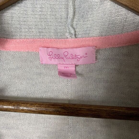 Lilly Pulitzer Gray Bridget Open Cardigan Fringe Trim‎ Women’s Medium Sweater - Picture 4 of 9